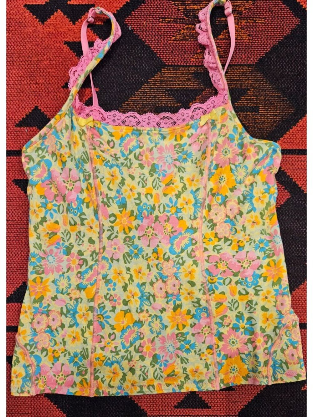 Betsey Johnson Floral Lace-Trim Camisole  Adjustable Straps Large Multicolor
